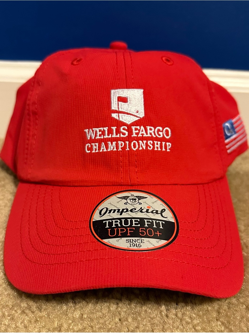 Imperial Wells Fargo Championship Hat Red Adjustable Strapback Golf UPF 50+ New
